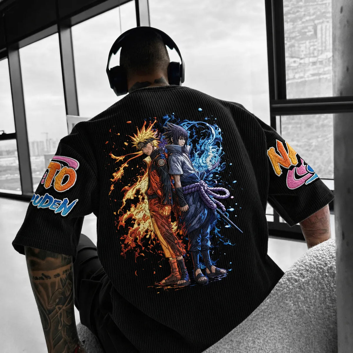 Naruto Unisex Anime-Style Retro Corduroy Oversized T-Shirt