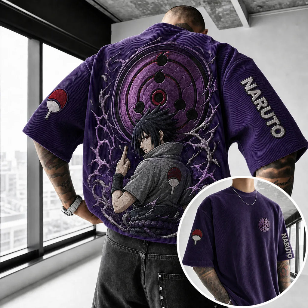 Naruto Unisex Anime-Style Retro Corduroy Oversized T-Shirt