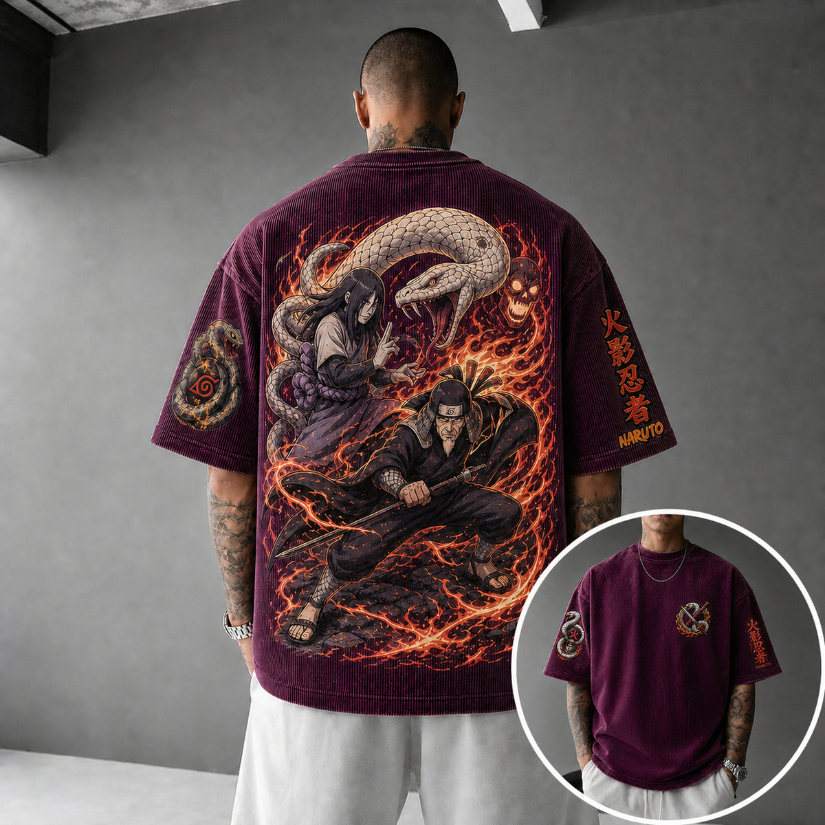 Naruto Unisex Anime-Style Retro Corduroy Oversized T-Shirt