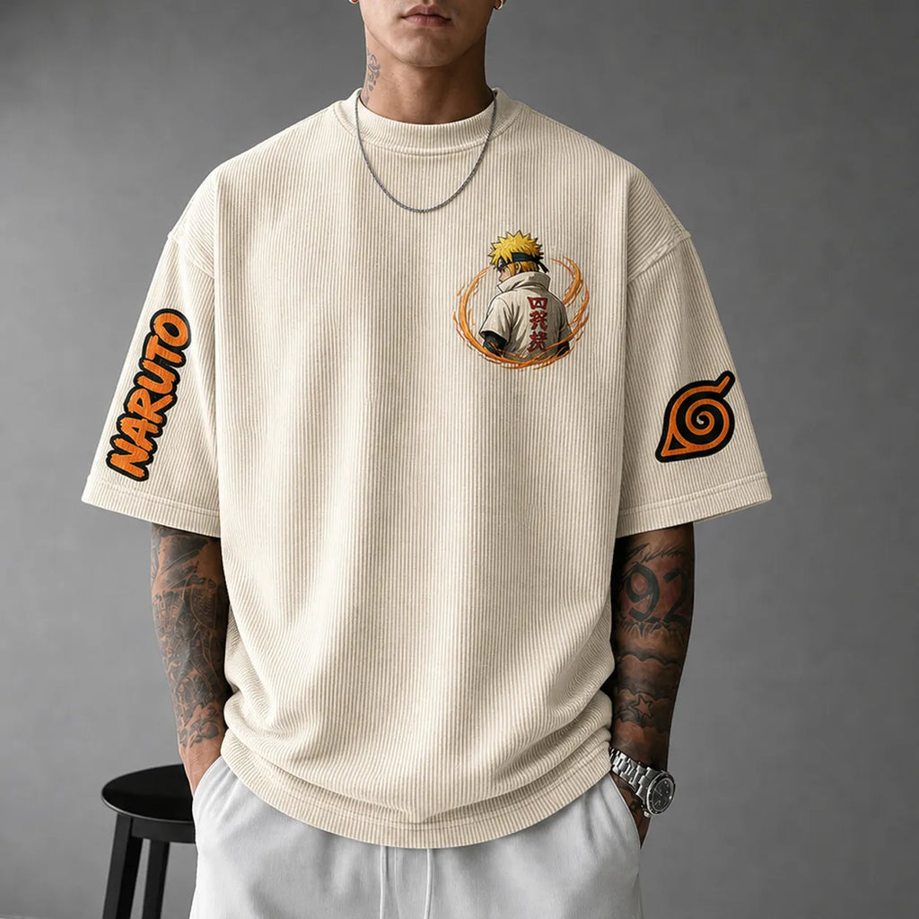 Naruto Unisex Anime-Style Retro Corduroy Oversized T-Shirt