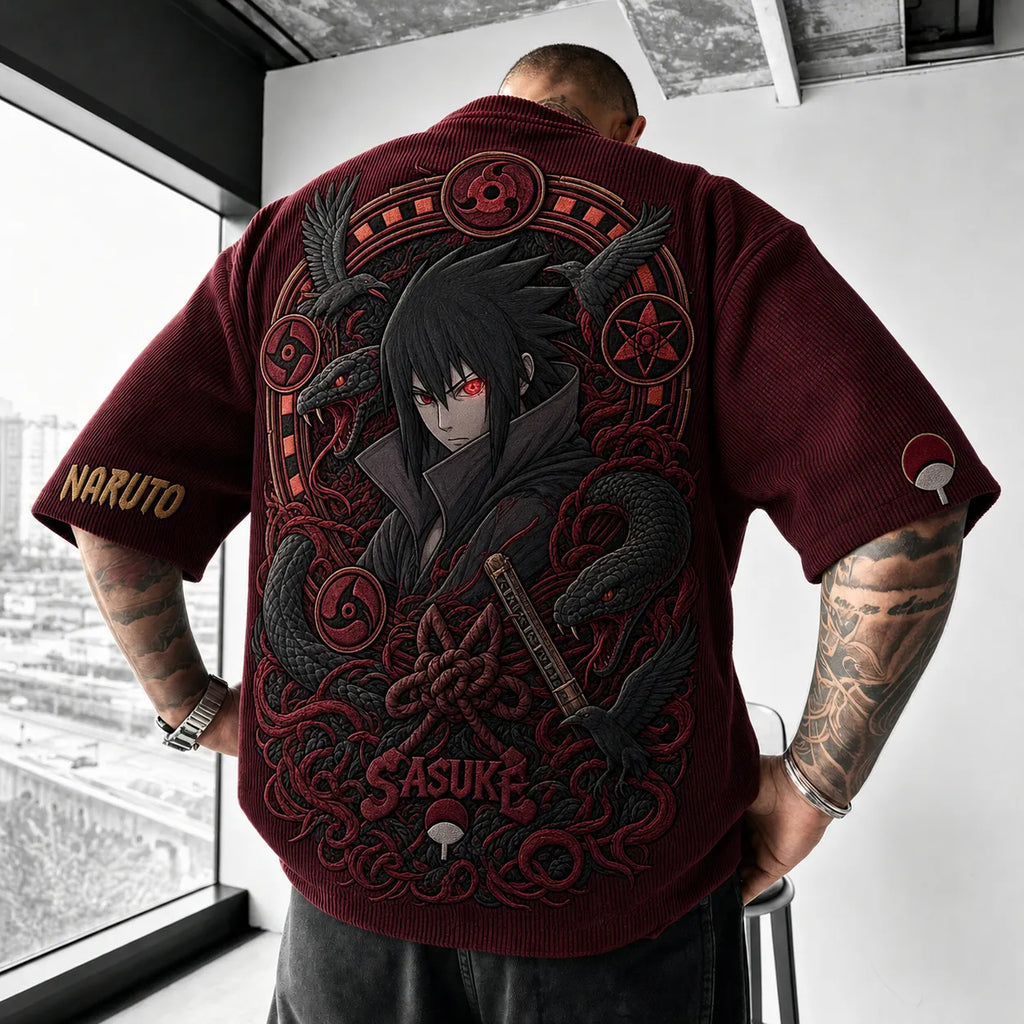 Naruto Unisex Anime-Style Retro Corduroy Oversized T-Shirt