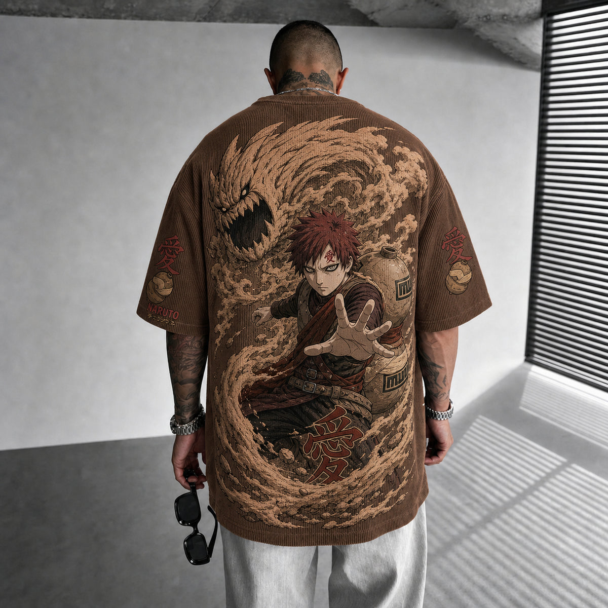 Naruto Unisex Anime-Style Retro Corduroy Oversized T-Shirt