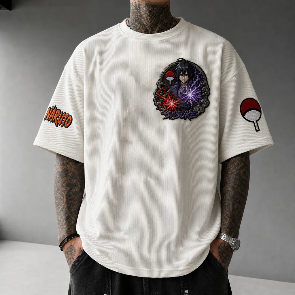 Naruto Unisex Anime-Style Retro Corduroy Oversized T-Shirt