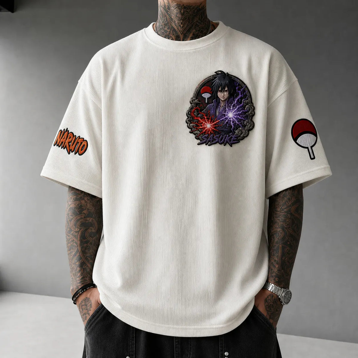 Naruto Unisex Anime-Style Retro Corduroy Oversized T-Shirt