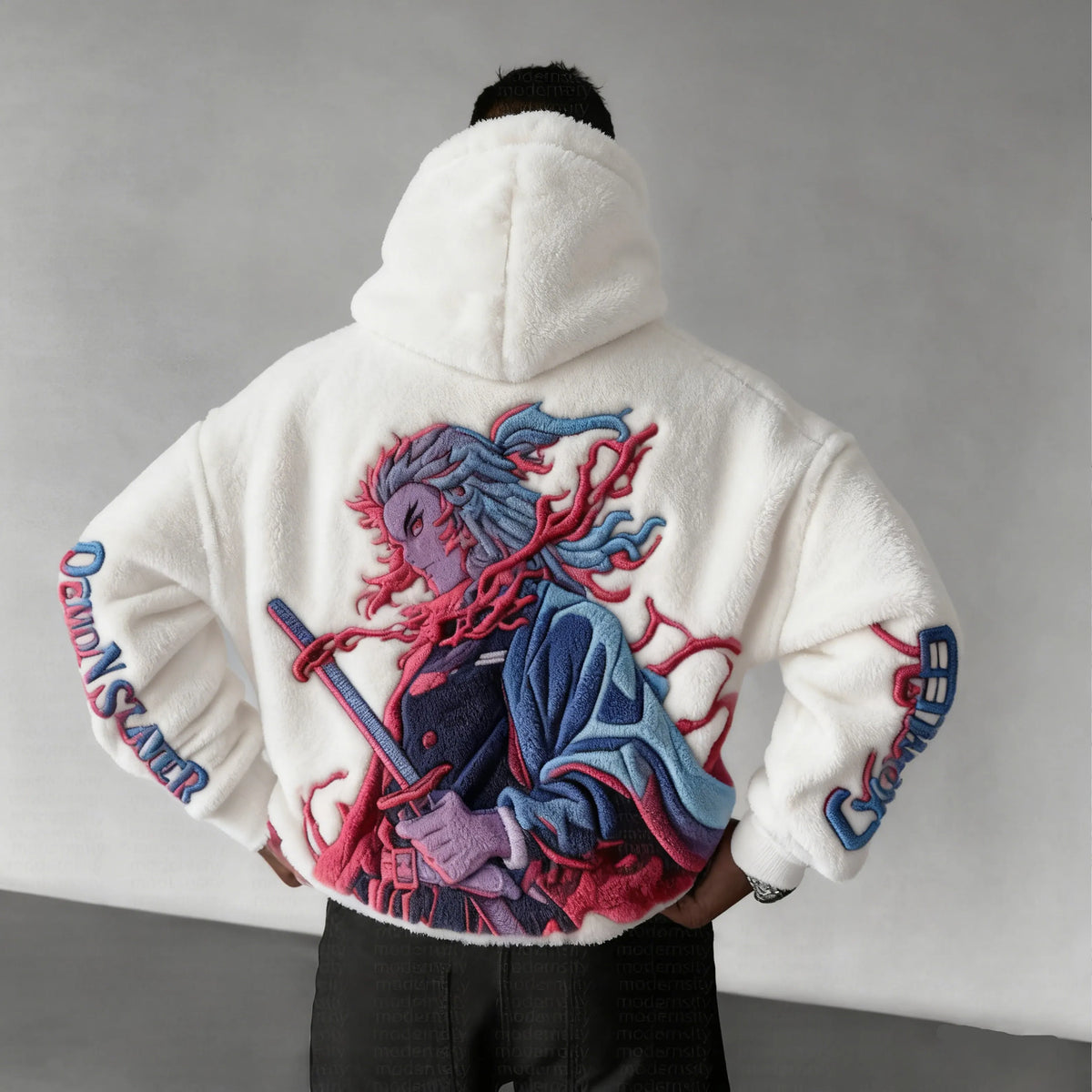 Demon Slayer Color-blocked Corduroy Hooded Sweatshirt