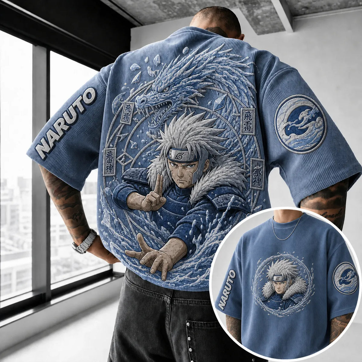 Naruto Unisex Anime-Style Retro Corduroy Oversized T-Shirt