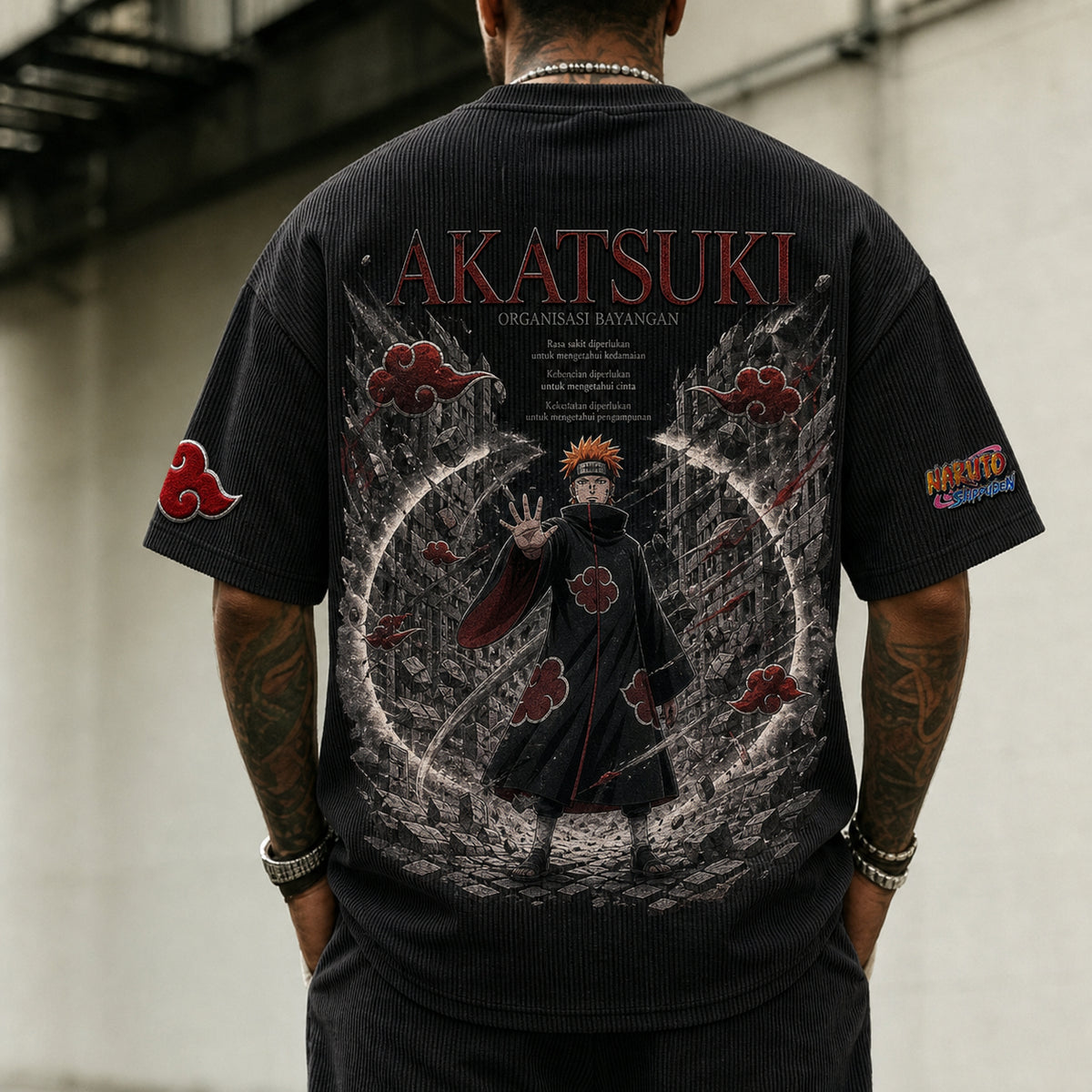 Naruto Unisex Oversized Anime-Print Vertical-Stripe Short-Sleeve T-Shirt