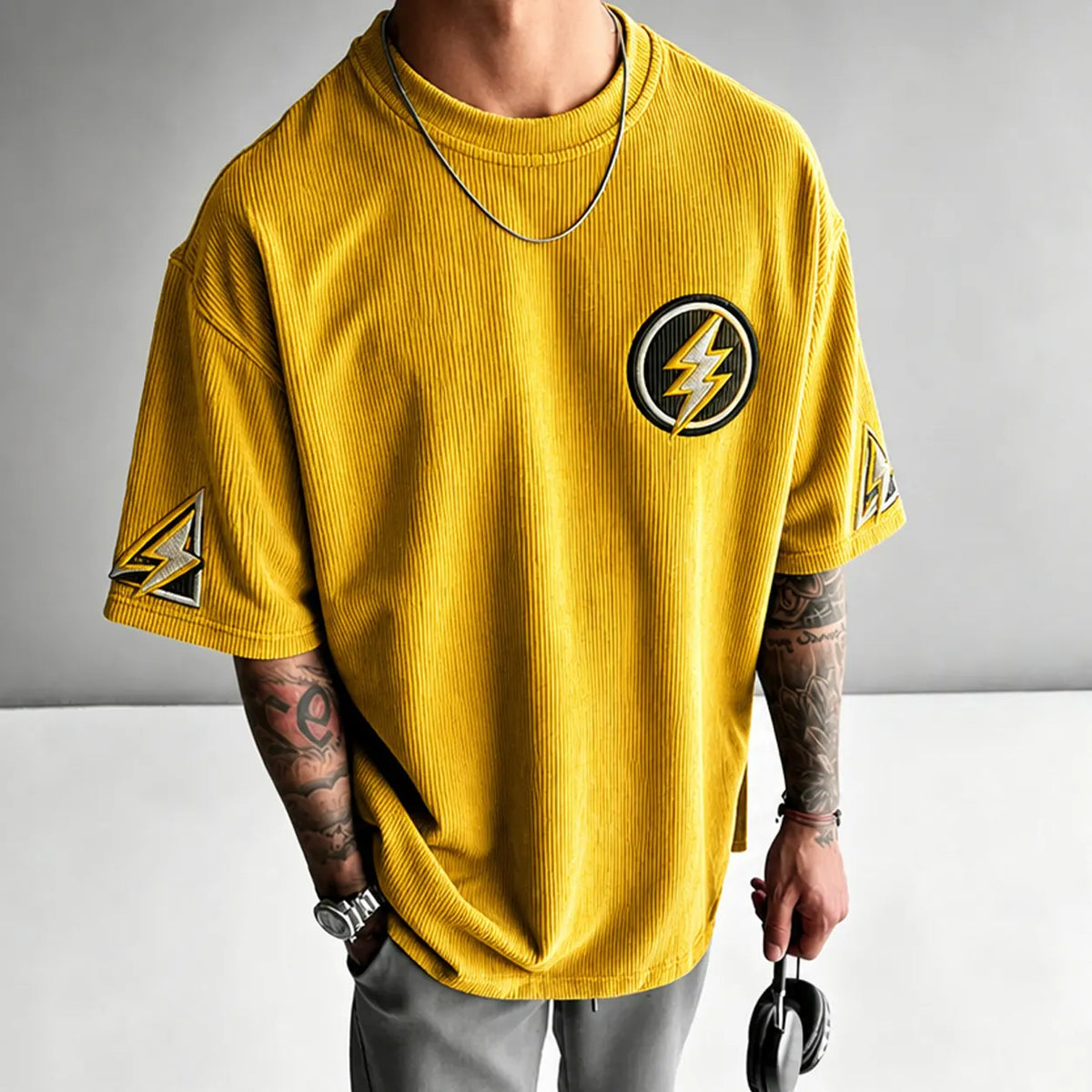 Demon Slayer Unisex Anime-Style Retro Corduroy Oversized T-Shirt