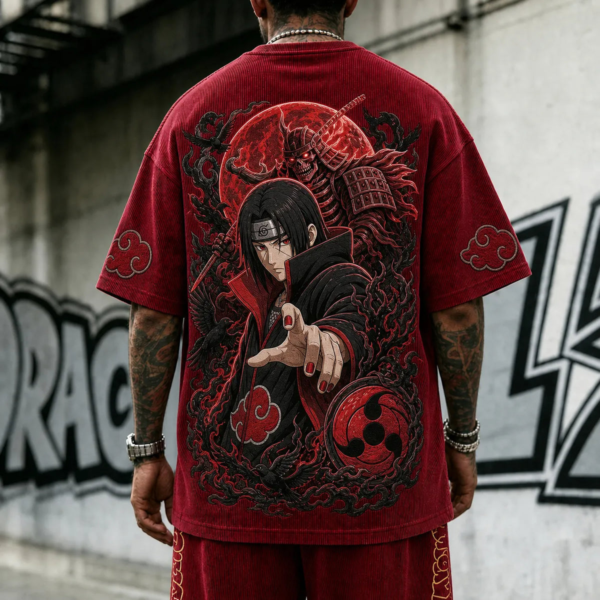 Naruto Unisex Oversized Anime-Print Vertical-Stripe Short-Sleeve T-Shirt