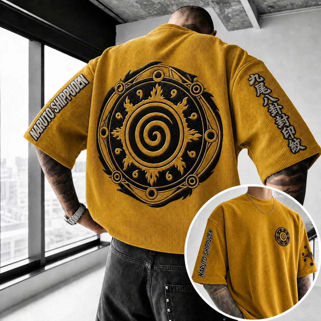 Naruto Unisex Anime-Style Retro Corduroy Oversized T-Shirt