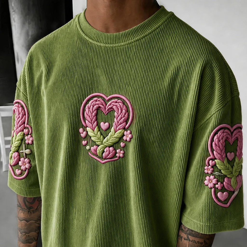 Demon Slayer Unisex Anime-Style Retro Corduroy Oversized T-Shirt