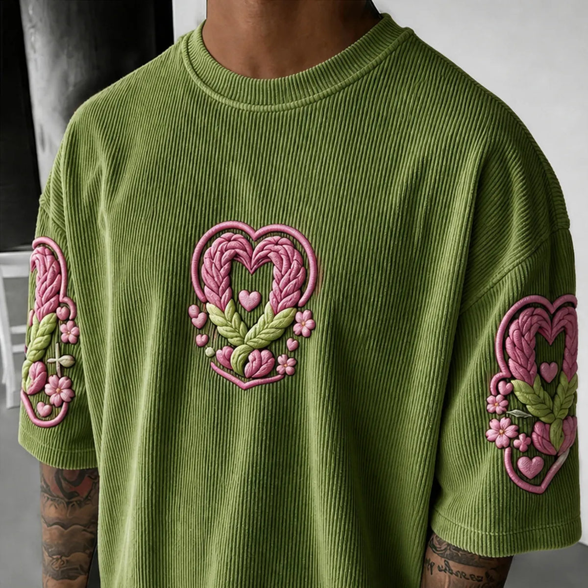 Demon Slayer Unisex Anime-Style Retro Corduroy Oversized T-Shirt