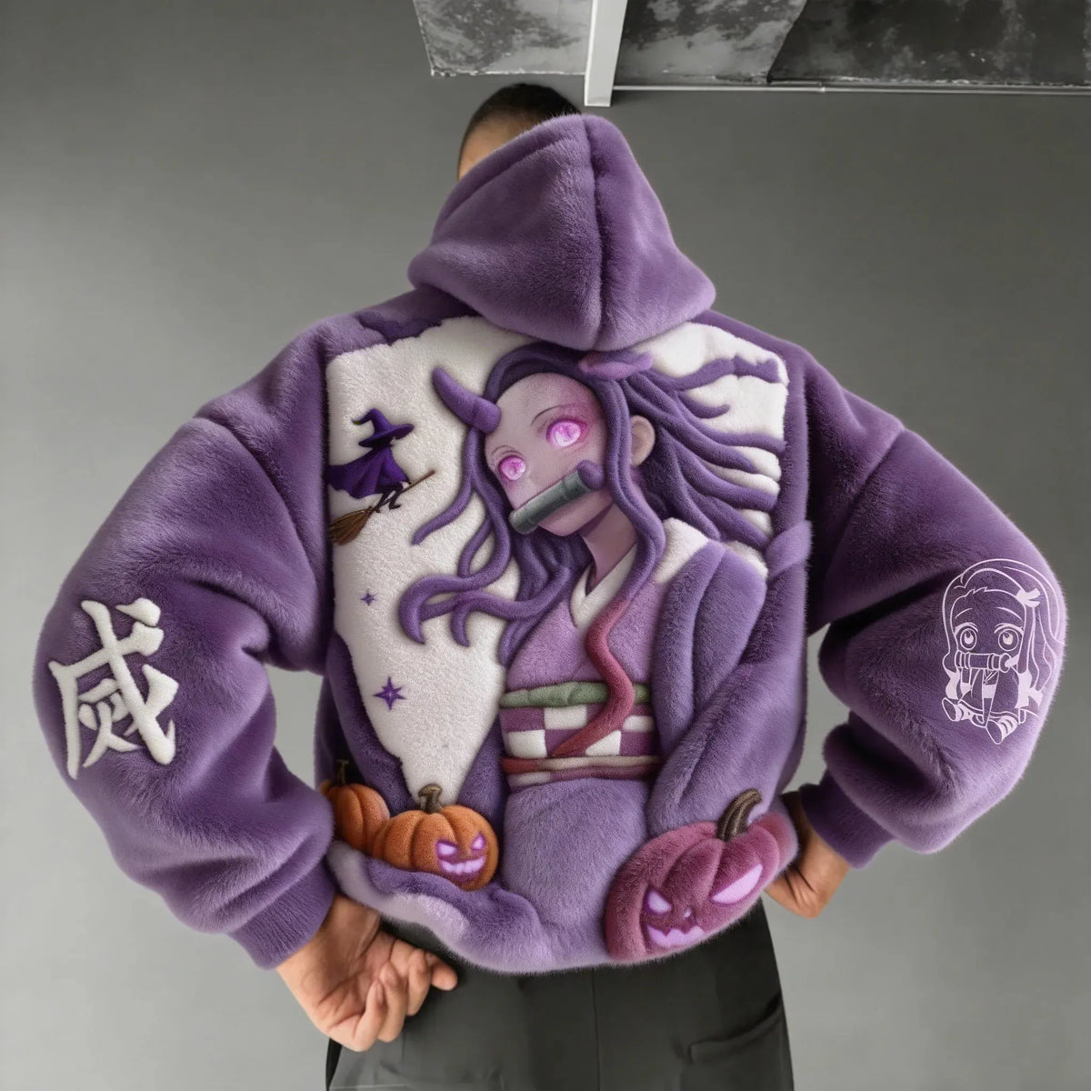 Demon Slayer Color-blocked Corduroy Hooded Sweatshirt