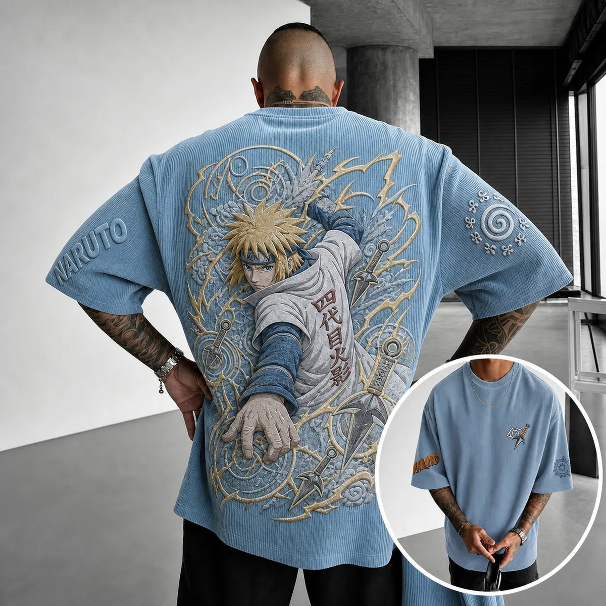 Naruto Unisex Anime-Style Retro Corduroy Oversized T-Shirt