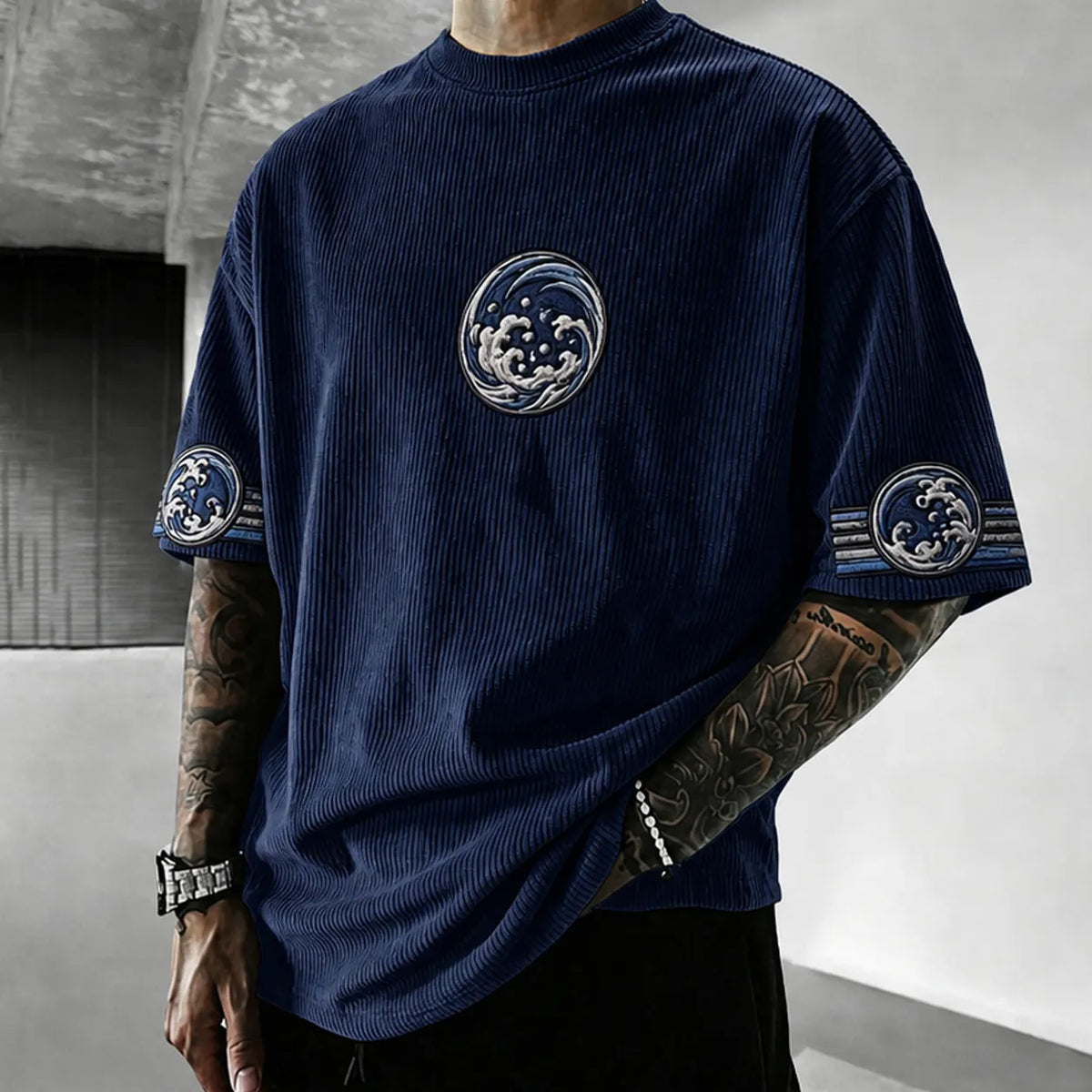 Demon Slayer Unisex Anime-Style Retro Corduroy Oversized T-Shirt