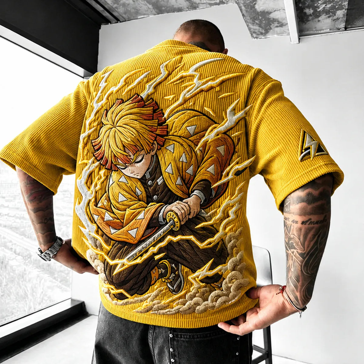 Demon Slayer Unisex Anime-Style Retro Corduroy Oversized T-Shirt