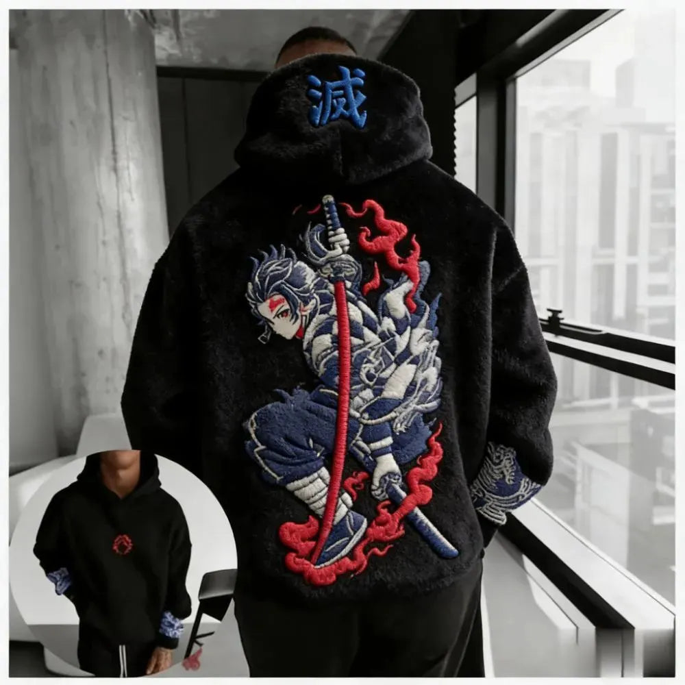 Demon Slayer Color-blocked Corduroy Hooded Sweatshirt