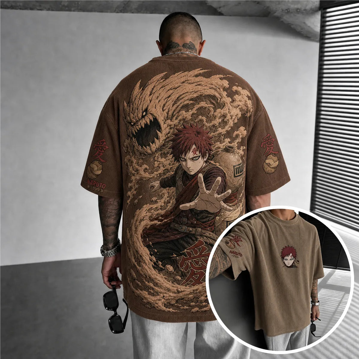 Naruto Unisex Anime-Style Retro Corduroy Oversized T-Shirt