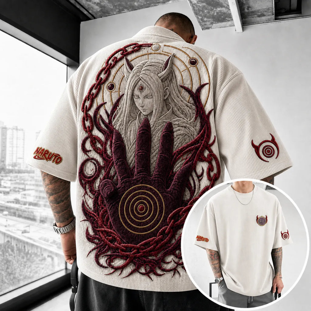Naruto Unisex Anime-Style Retro Corduroy Oversized T-Shirt