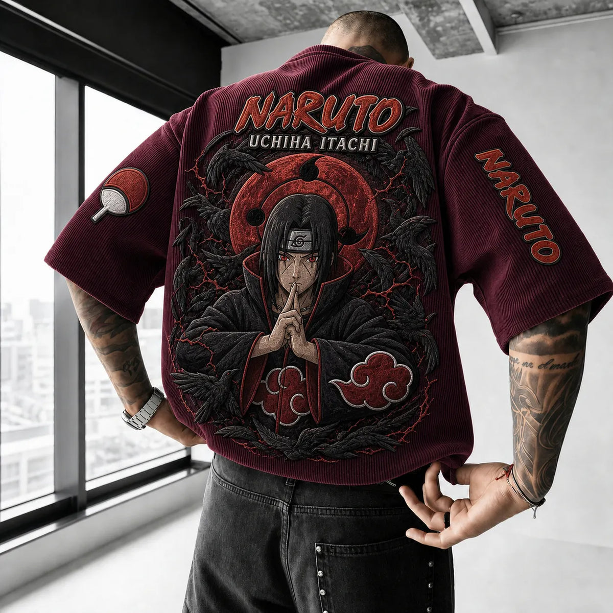 Naruto Unisex Anime-Style Retro Corduroy Oversized T-Shirt