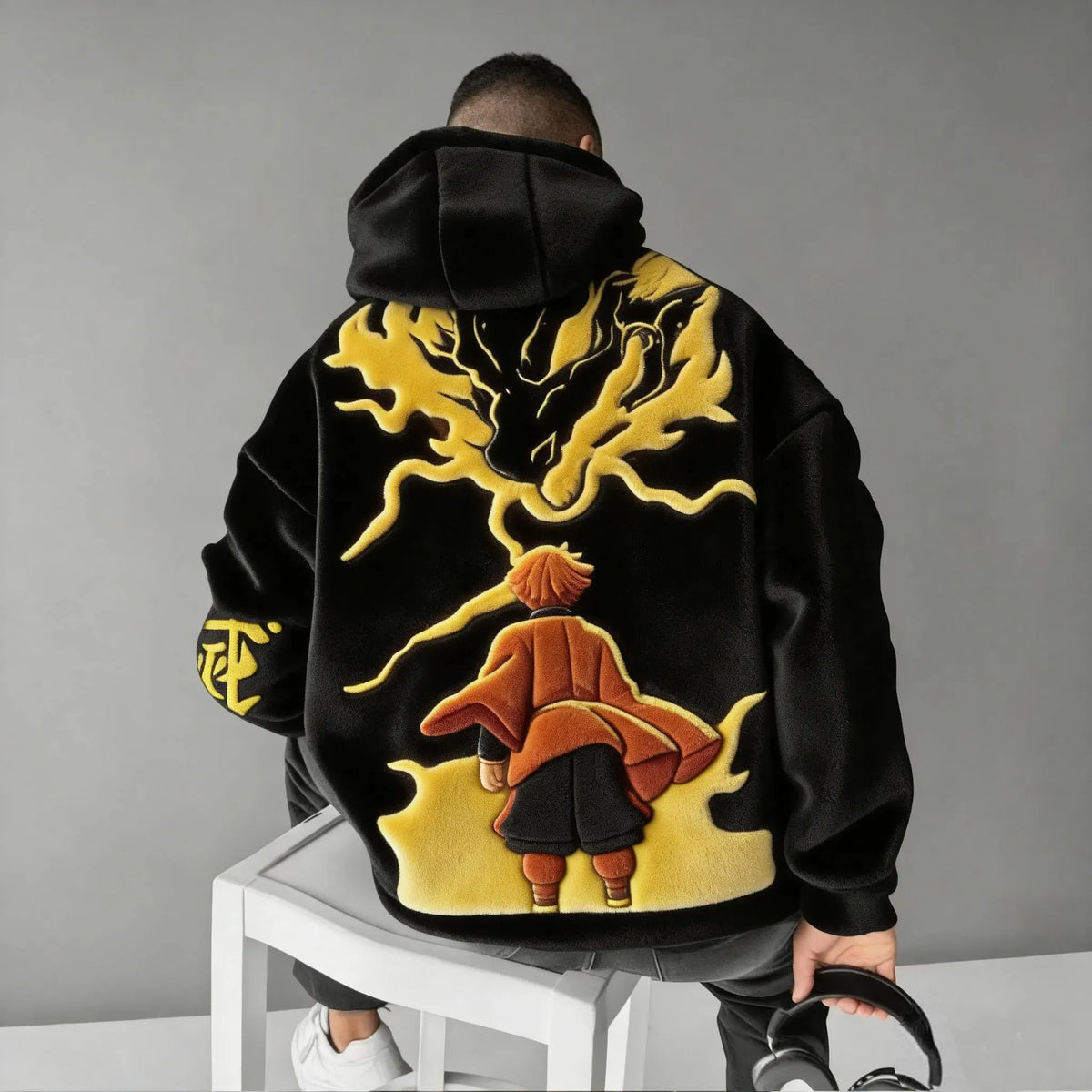 Demon Slayer Color-blocked Corduroy Hooded Sweatshirt
