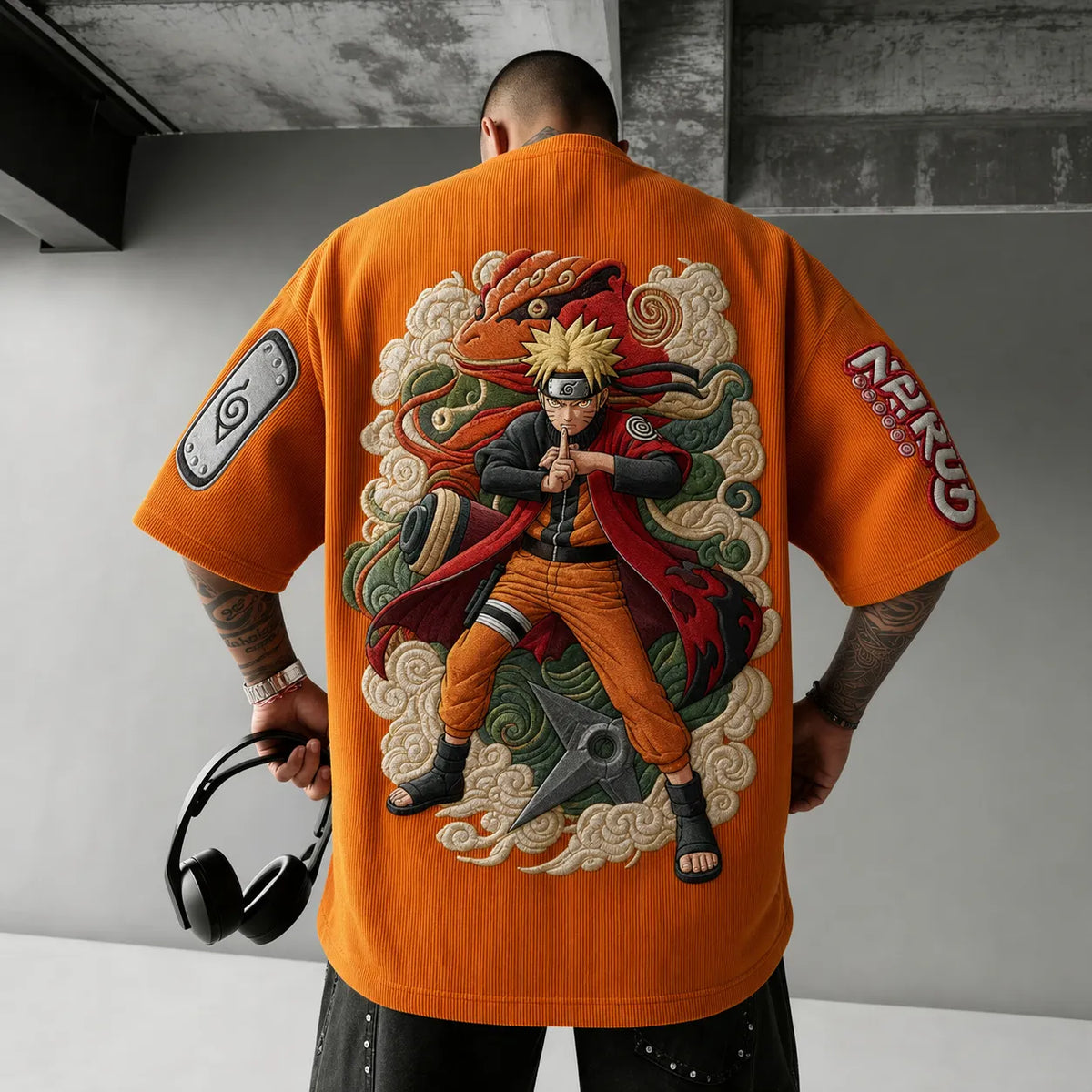 Naruto Unisex Oversized Anime-Print Vertical-Stripe Short-Sleeve T-Shirt