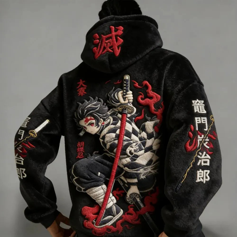 Demon Slayer Color-blocked Corduroy Hooded Sweatshirt