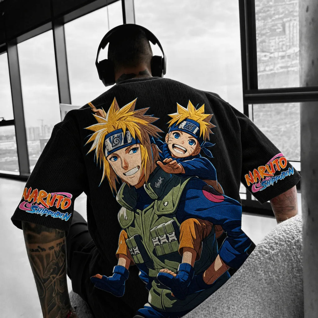 Naruto Unisex Anime-Style Retro Corduroy Oversized T-Shirt
