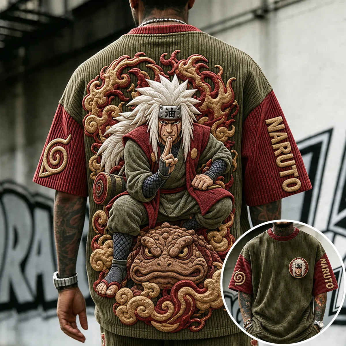 Naruto Unisex Anime-Style Retro Corduroy Oversized T-Shirt
