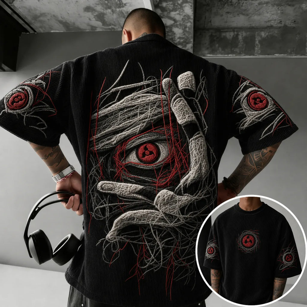 Naruto Unisex Anime-Style Retro Corduroy Oversized T-Shirt