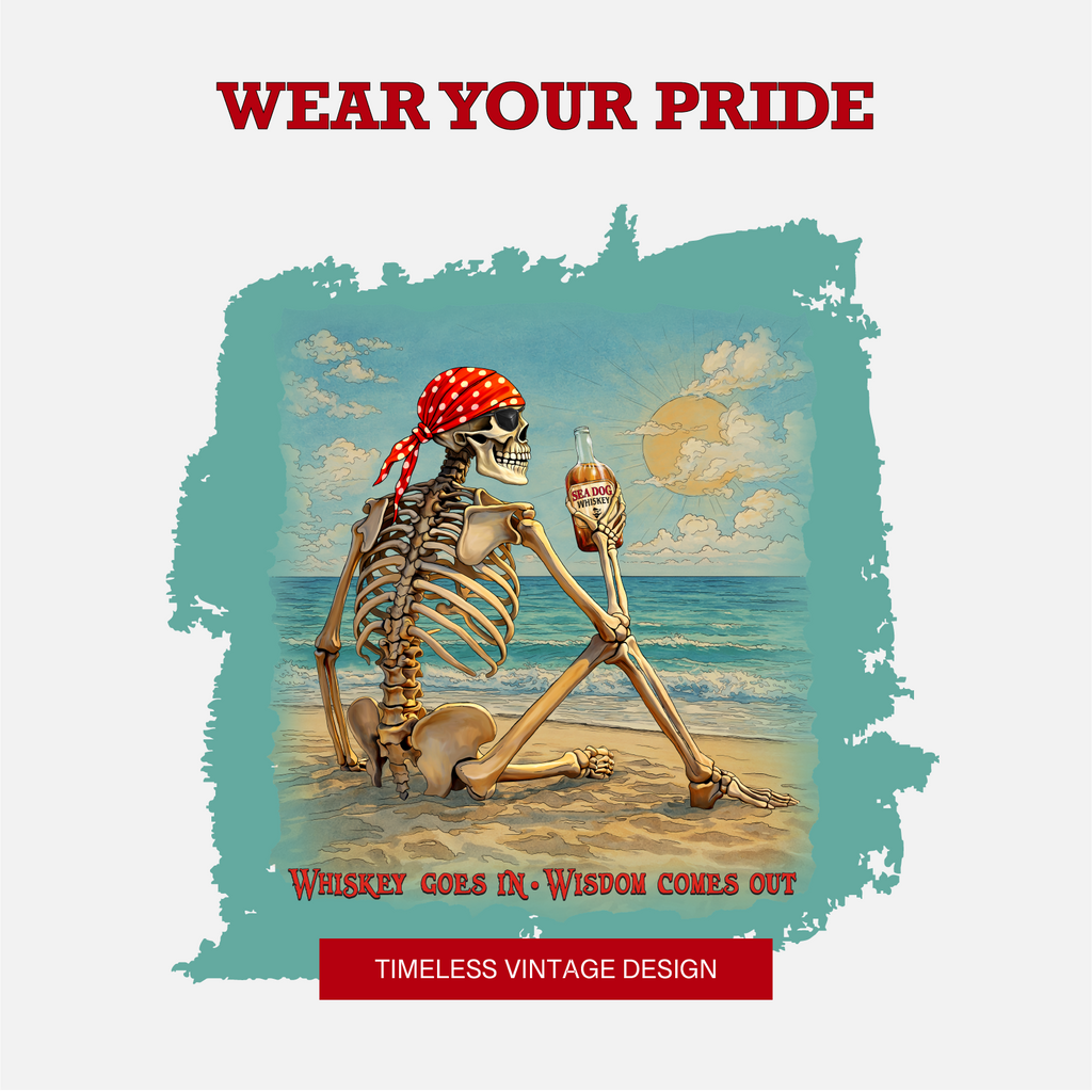 Whiskey Goes in Wisdom Comes Out Beach T-Shirt