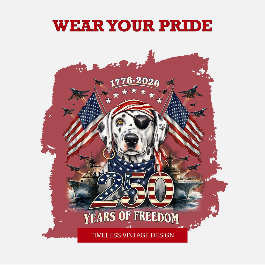250 Years of Freedom 1776-2026 American Flag Patriotic T-Shirt - Chili Red