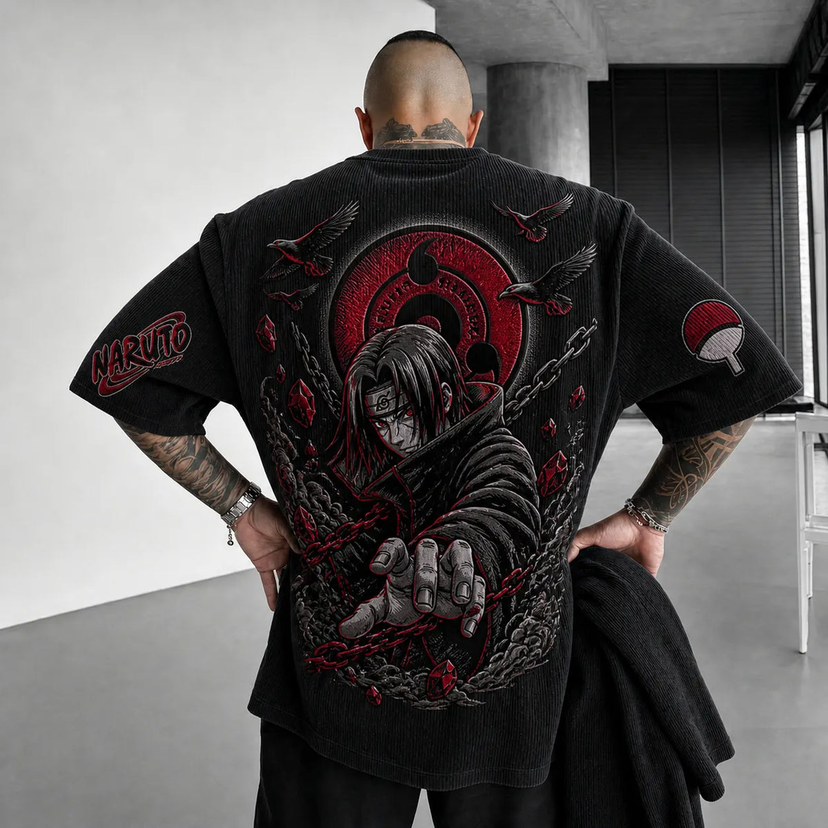 Naruto Unisex Anime-Style Retro Corduroy Oversized T-Shirt