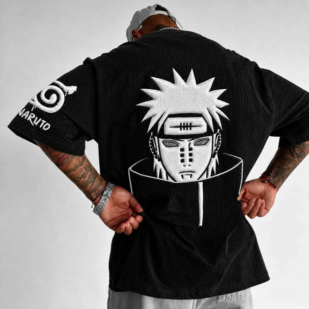 Naruto Unisex Anime-Style Retro Corduroy Oversized T-Shirt