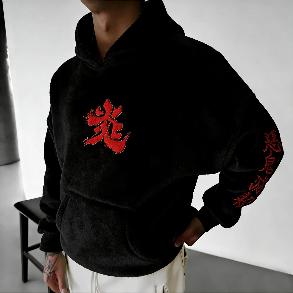 Demon Slayer Color-blocked Corduroy Hooded Sweatshirt