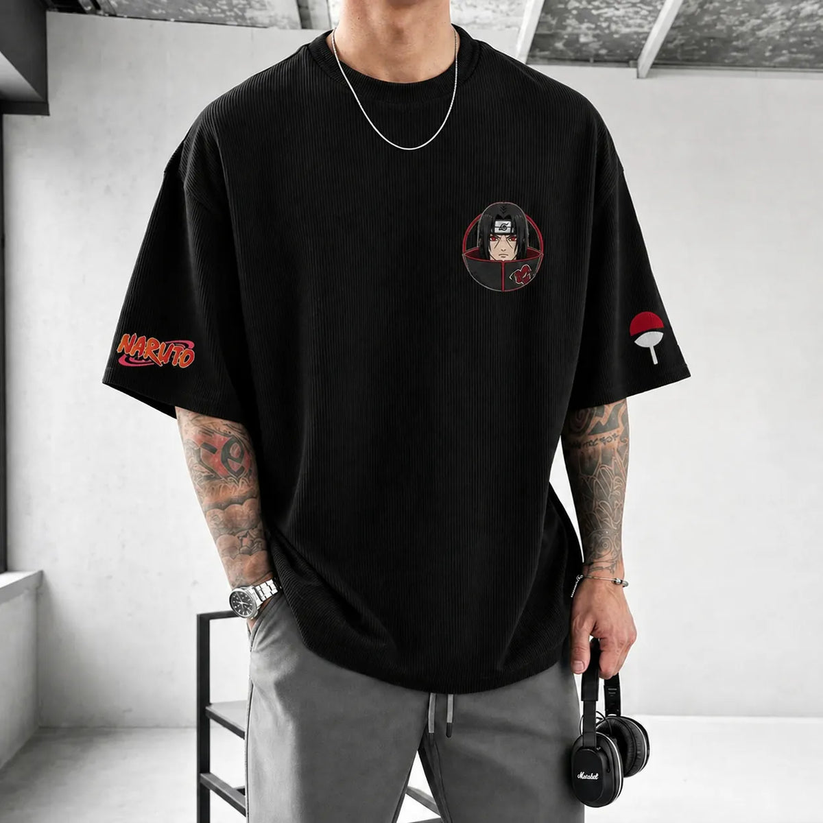 Naruto Unisex Anime-Style Retro Corduroy Oversized T-Shirt