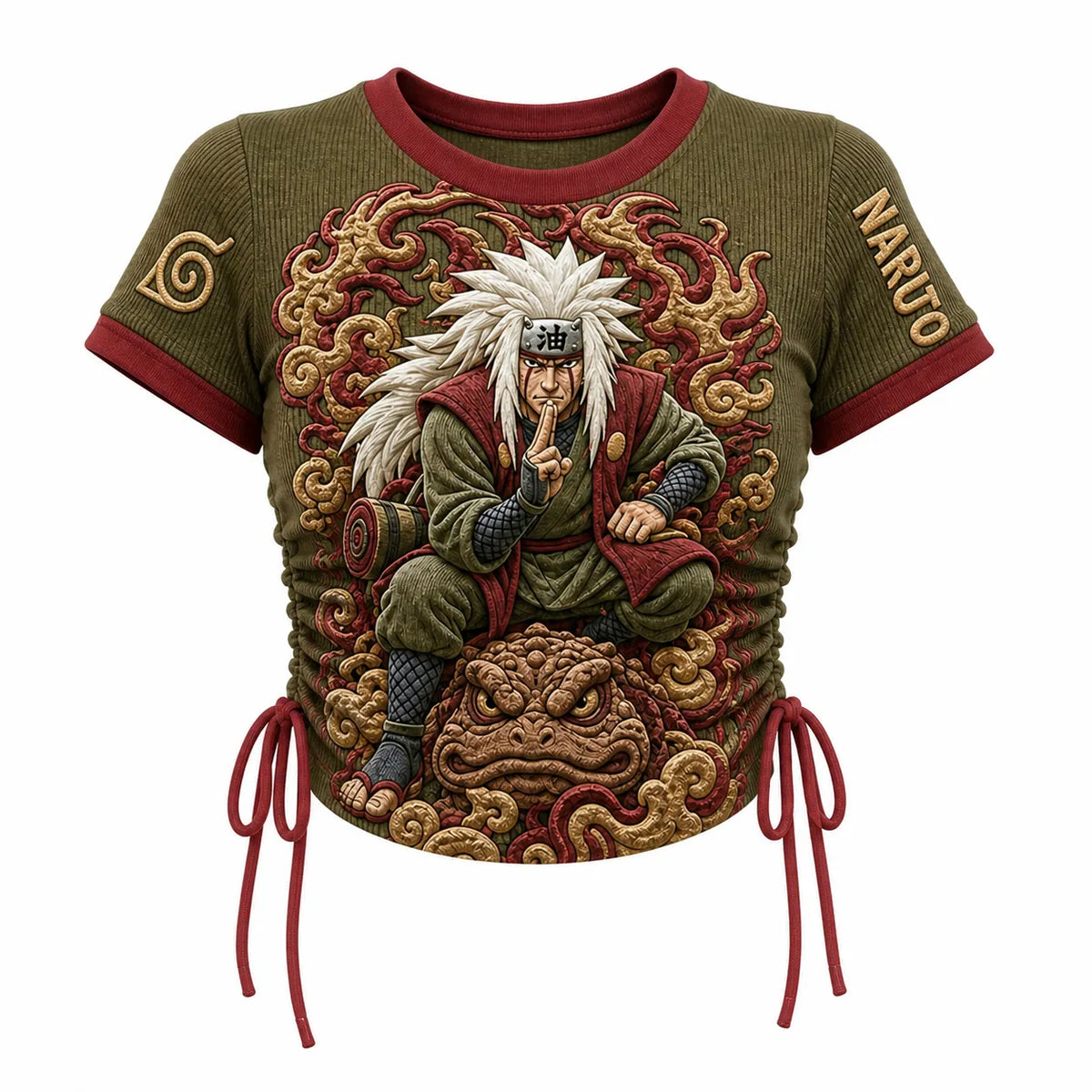 Naruto Women's Slim-Fit Short-Sleeve T-Shirt With Anime Print And Side Drawstrings