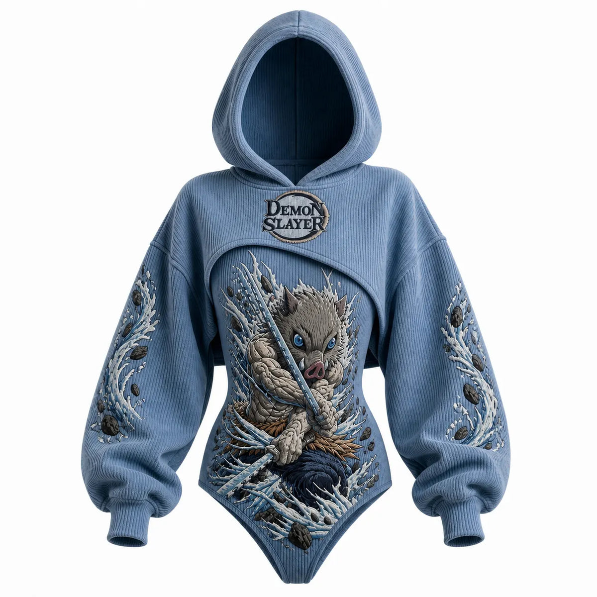 Demon Slayer Women's Anime-Print Hooded Romper Set