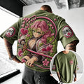 Demon Slayer Unisex Oversized Anime-Print Vertical-Stripe Short-Sleeve T-Shirt