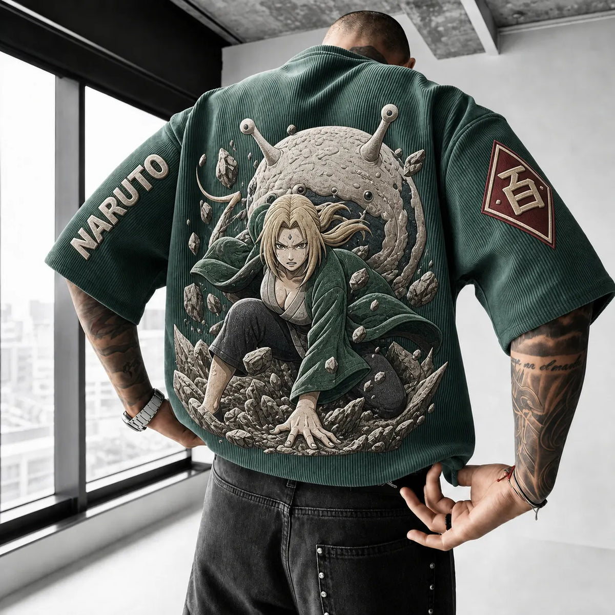 Naruto Unisex Anime-Style Retro Corduroy Oversized T-Shirt