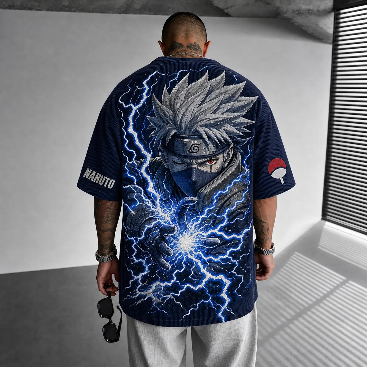 Naruto Unisex Anime-Style Retro Corduroy Oversized T-Shirt