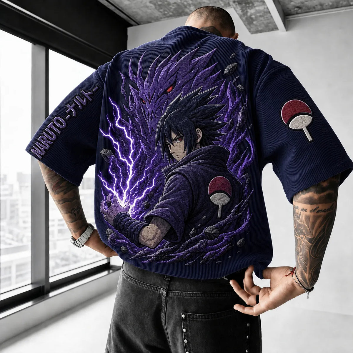 Naruto Unisex Anime-Style Retro Corduroy Oversized T-Shirt