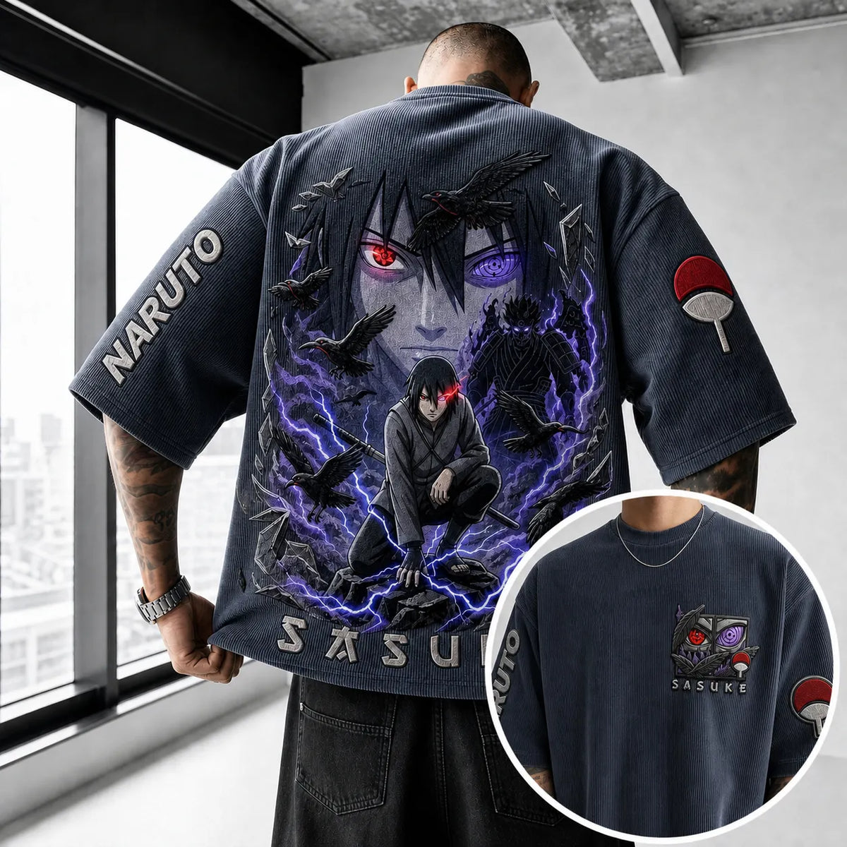 Naruto Unisex Anime-Style Retro Corduroy Oversized T-Shirt