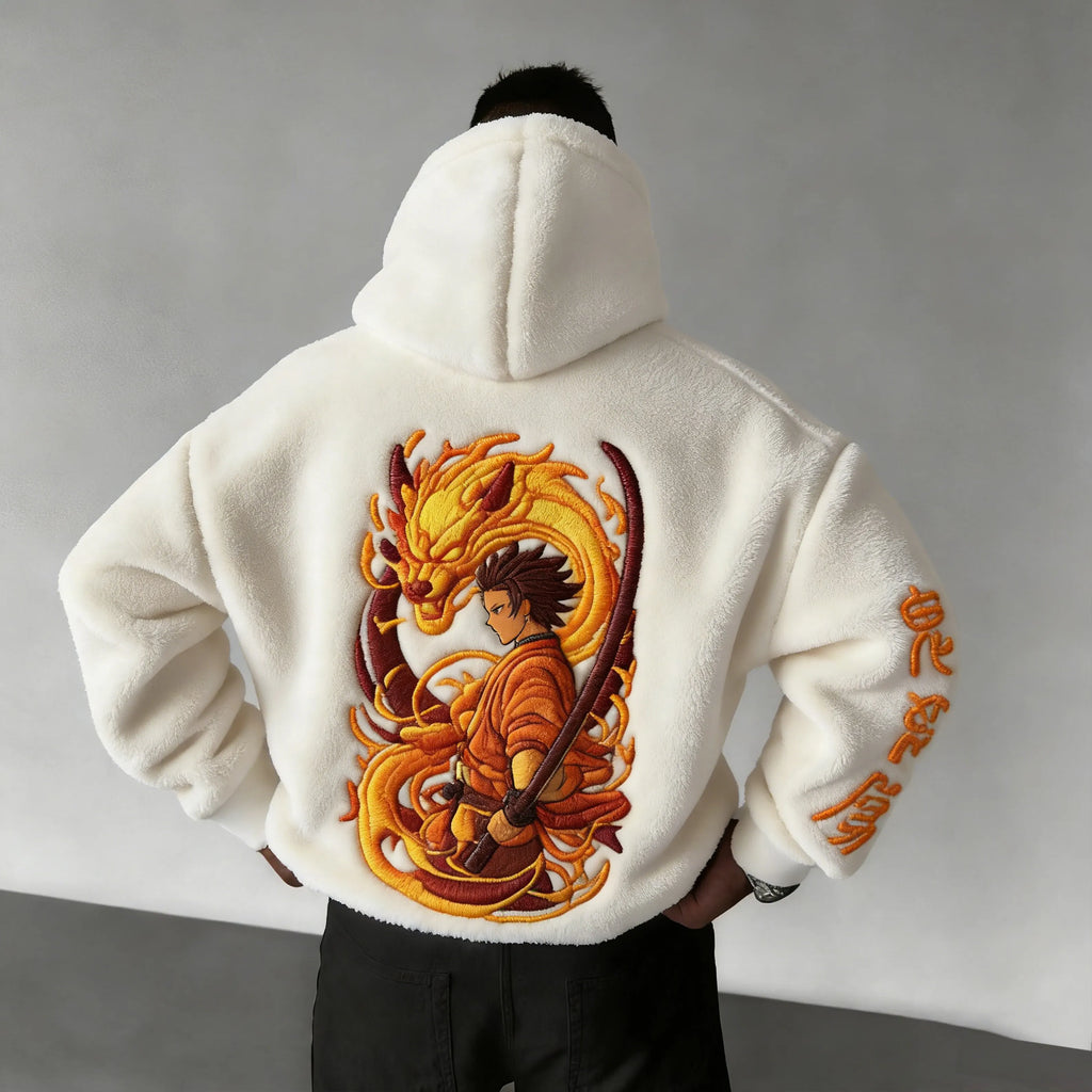 Demon Slayer Color-blocked Corduroy Hooded Sweatshirt