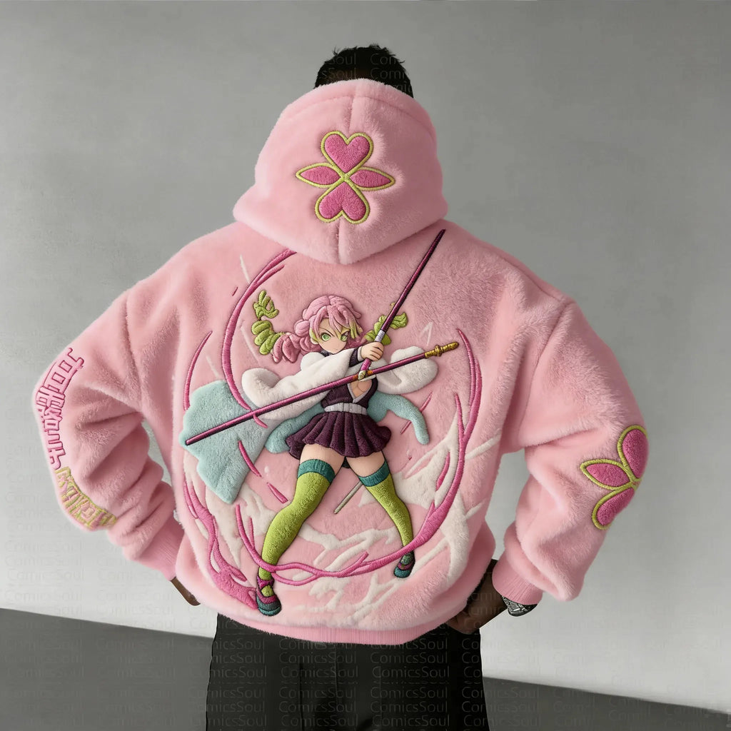 Demon Slayer Color-blocked Corduroy Hooded Sweatshirt