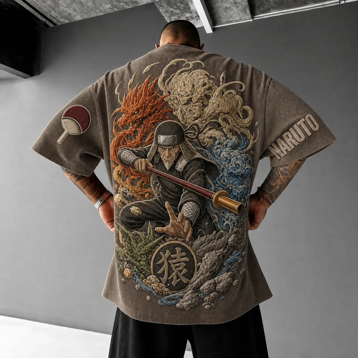 Naruto Unisex Anime-Style Retro Corduroy Oversized T-Shirt