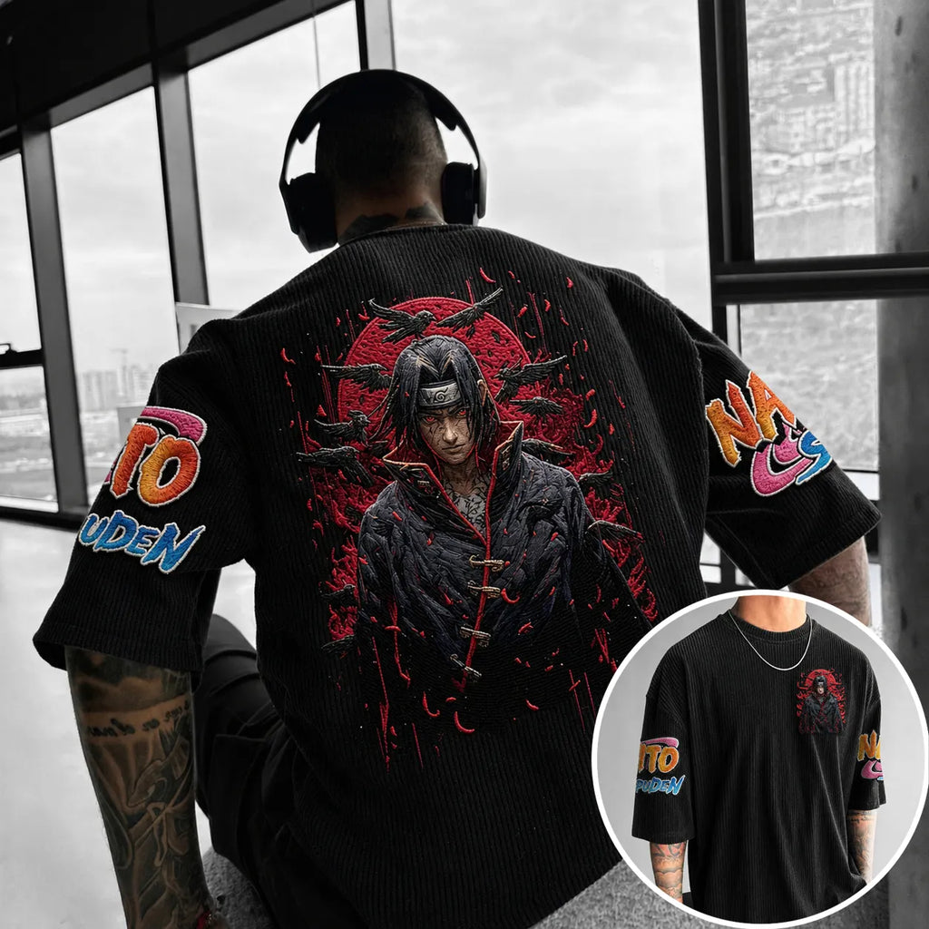 Naruto Unisex Anime-Style Retro Corduroy Oversized T-Shirt