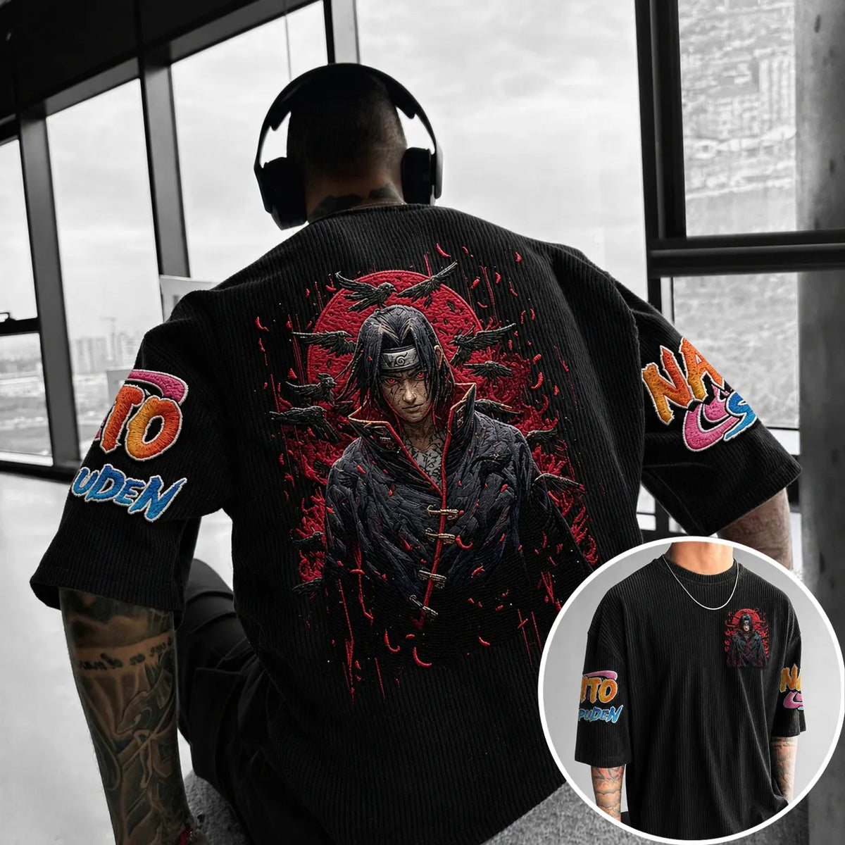 Naruto Unisex Anime-Style Retro Corduroy Oversized T-Shirt