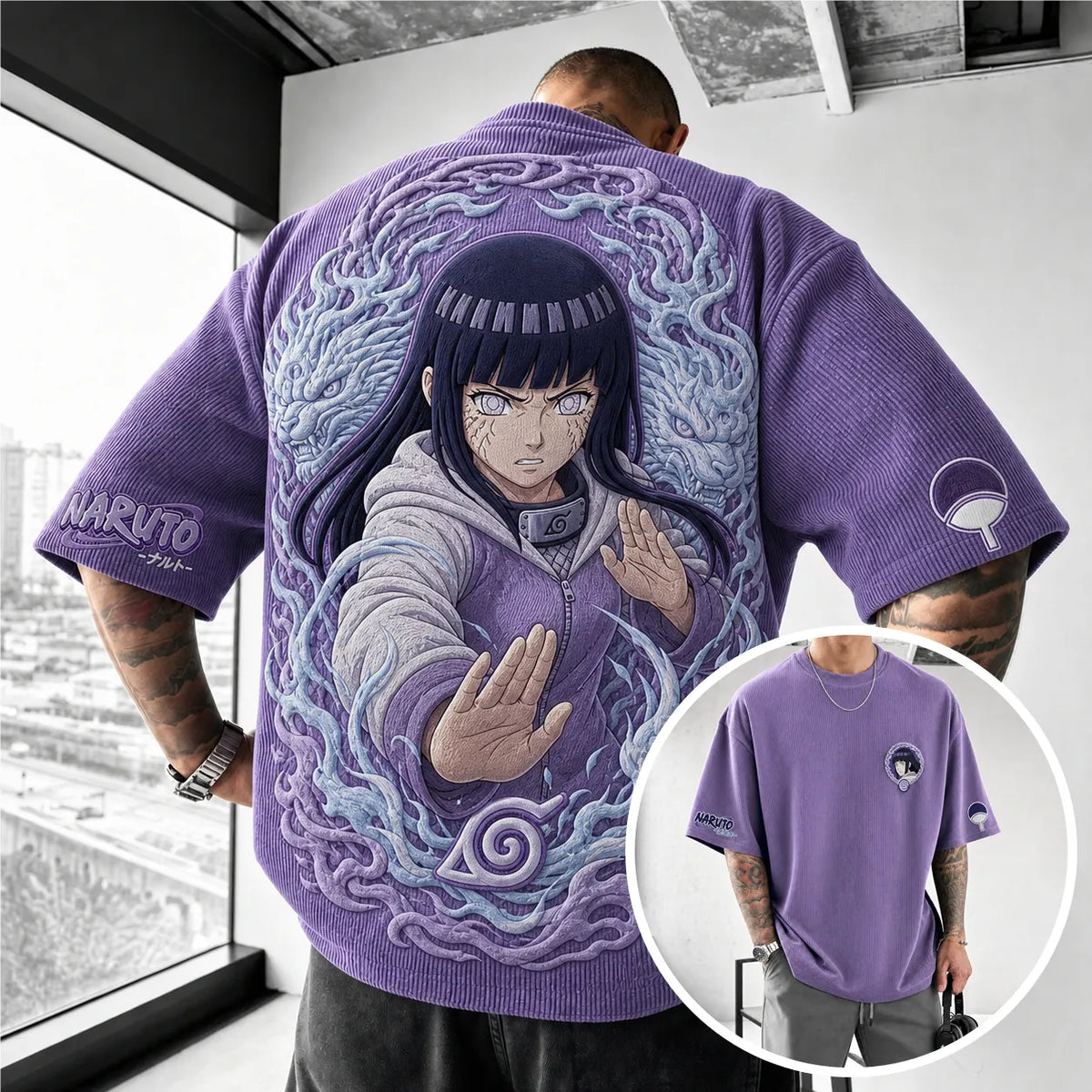 Naruto Unisex Anime-Style Retro Corduroy Oversized T-Shirt