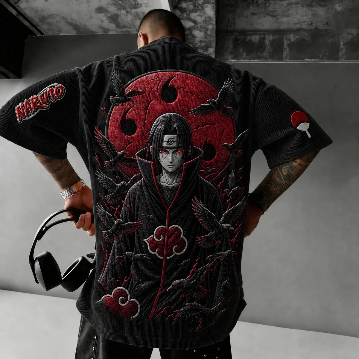 Naruto Unisex Anime-Style Retro Corduroy Oversized T-Shirt